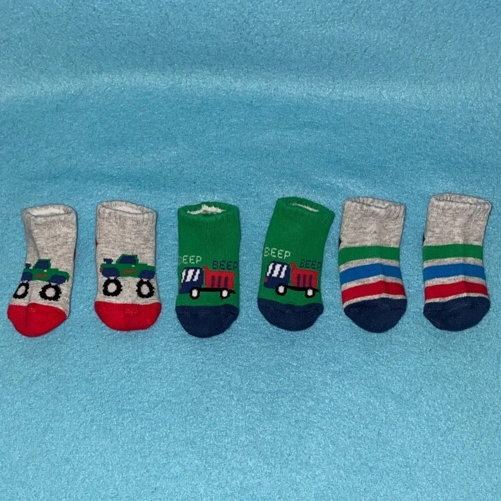 INFANT socks monster truck dump truck stripes cozy comfy 3 pair size 0-6 months